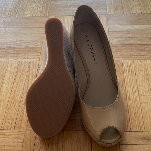 Via Spiga women's shoes wedge cork heel, peep toe beige size 6M/EUR 36 - Picture 2 of 4
